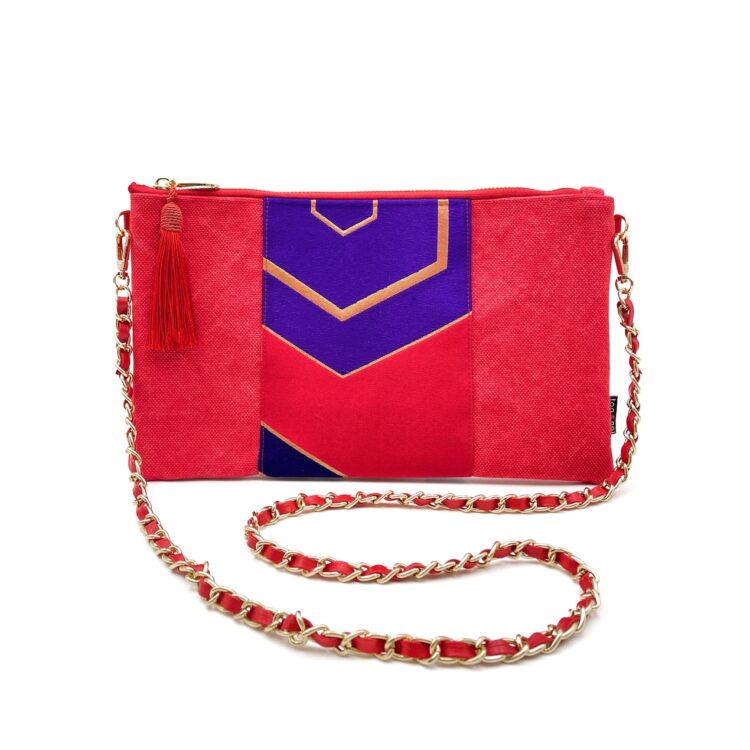 Kimono Sacoche Chain Shoulder Bag Red Crimson And Violet