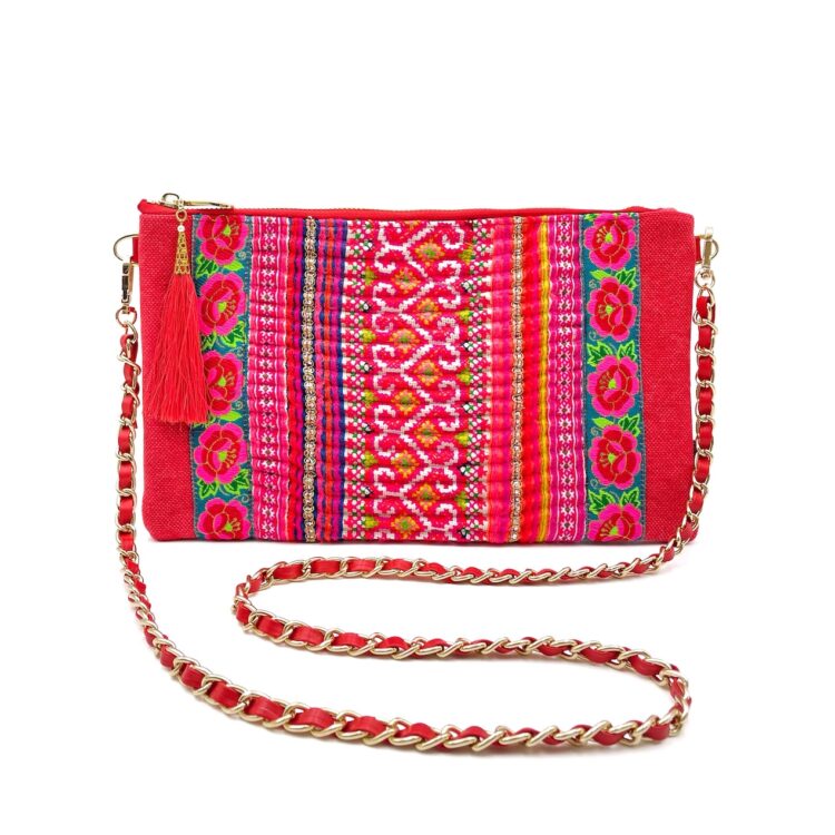 Sacoche Shoulder Bag Hmong Red Hearts With Rose