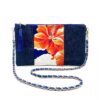 Kimono Sacoche Chain Shoulder Bag Blue Habicus Flower