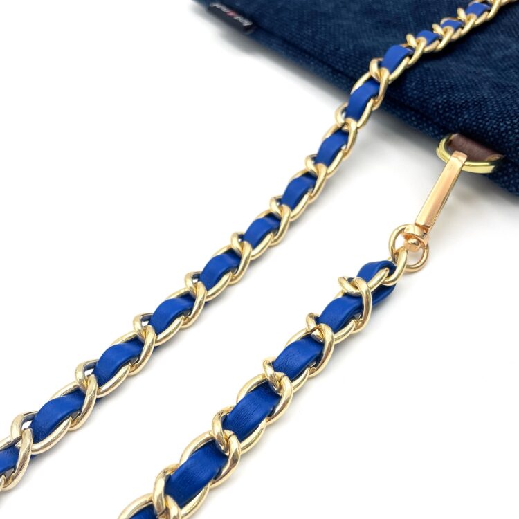 Kimono Sacoche Chain Shoulder Bag Blue Habicus Flower