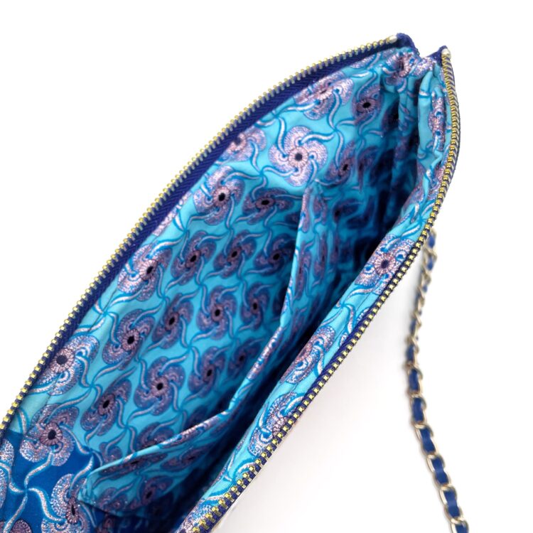 Kimono Sacoche Chain Shoulder Bag Blue Habicus Flower