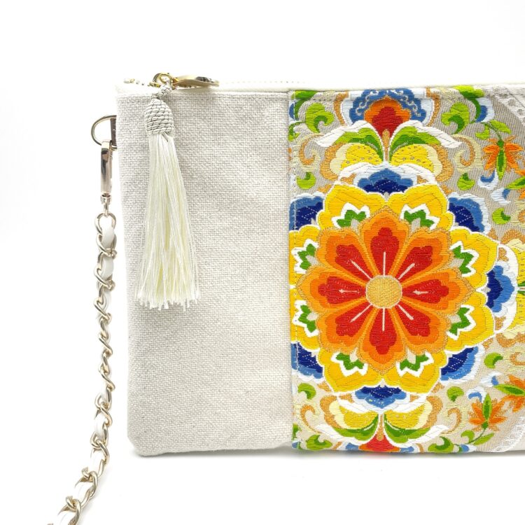 Kimono Sacoche Chain Shoulder Bag White Flower Festival
