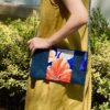 Kimono Sacoche Chain Shoulder Bag Blue Habicus Flower
