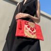 Kimono Sacoche Chain Shoulder Bag Red Big Flower