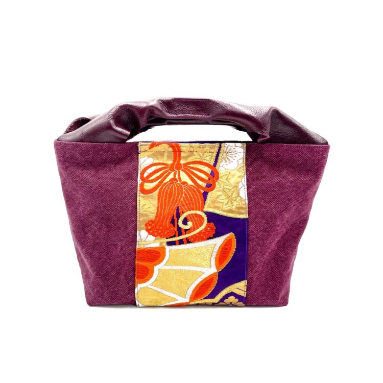 Canvas Obi Leather Tote Bag Deep Garnet