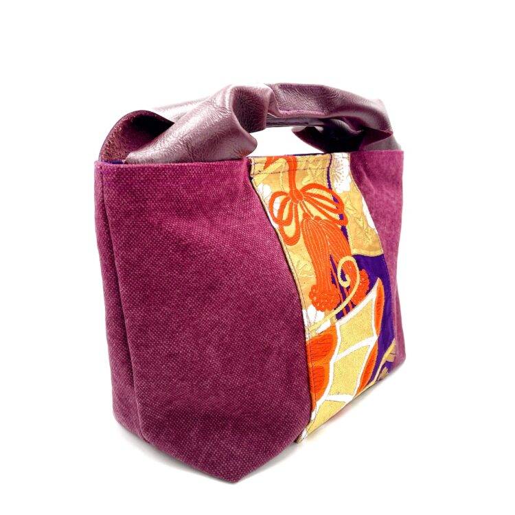 着物帯 ディープ・ガーネット レザーハンドル キャンバストート