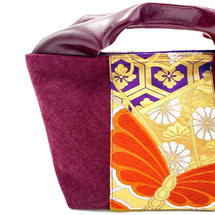 着物帯 ディープ・ガーネット レザーハンドル キャンバストート