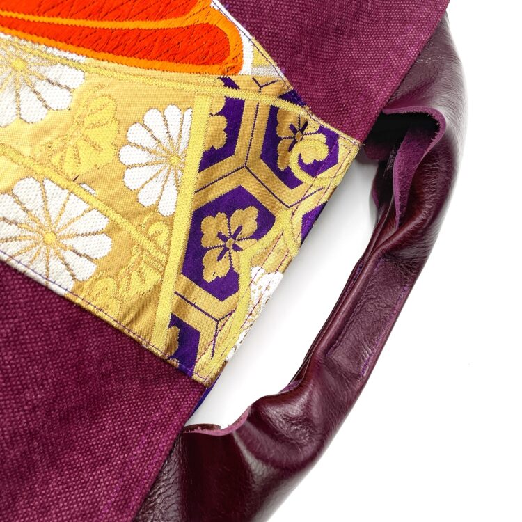 着物帯 ディープ・ガーネット レザーハンドル キャンバストート