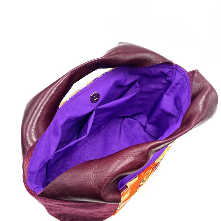 着物帯 ディープ・ガーネット レザーハンドル キャンバストート