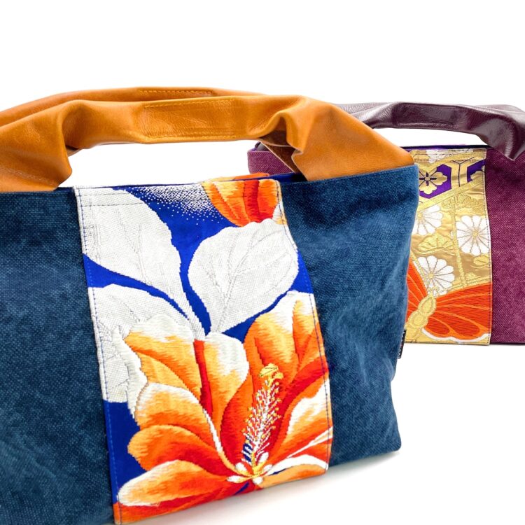 Canvas Obi Leather Tote Bag Habicus Flower