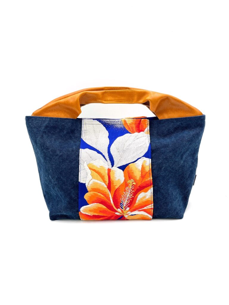 Canvas Obi Leather Tote Bag Ginger Hibiscus