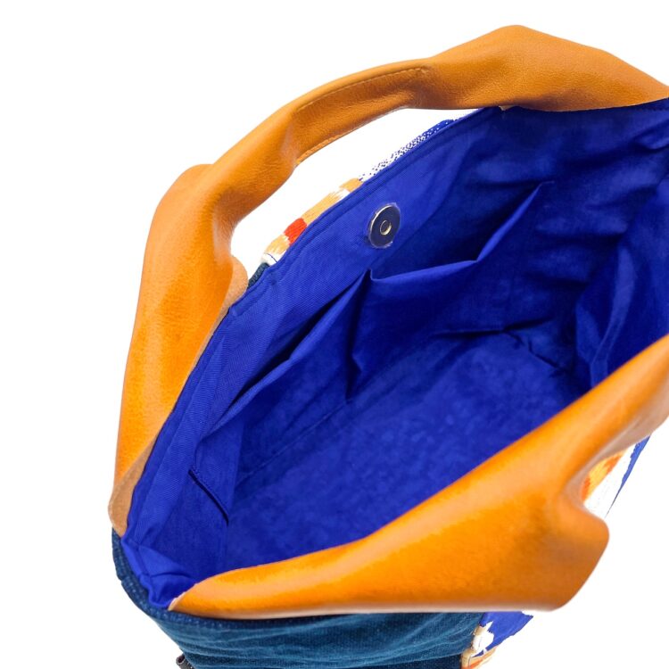 Canvas Obi Leather Tote Bag Hibiscus Flower