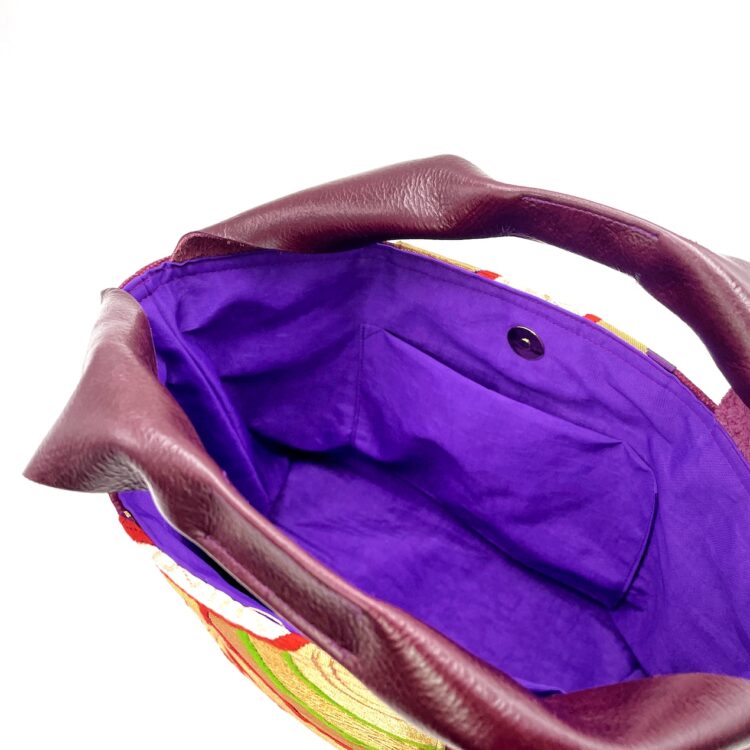 Canvas Obi Leather Tote Bag Wave Rhythm