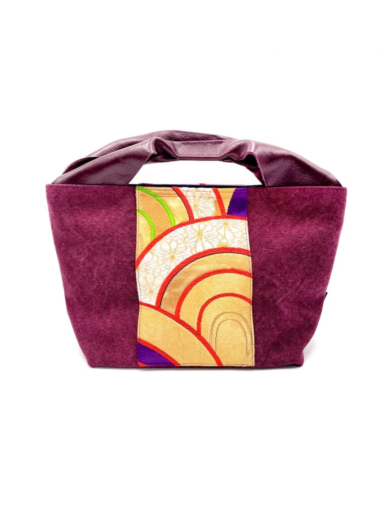 Canvas Obi Leather Tote Bag Waves of Wine