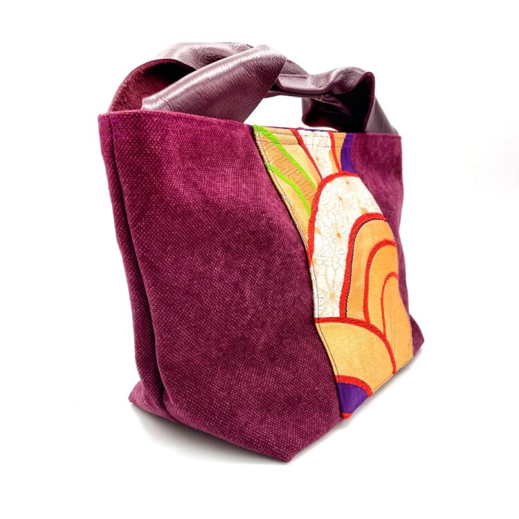 Canvas Obi Leather Tote Bag Wave Rhythm