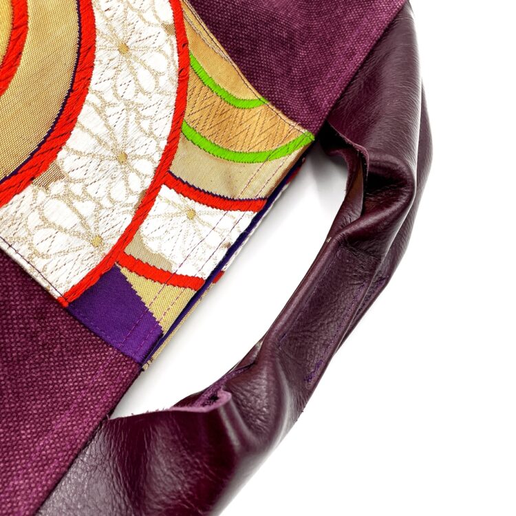 Canvas Obi Leather Tote Bag Wave Rhythm