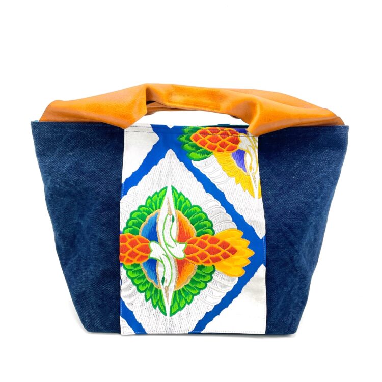 Large Canvas Obi Leather Tote Bag Twin Bird