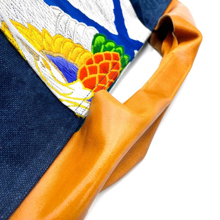 Large Canvas Obi Leather Tote Bag Twin Bird