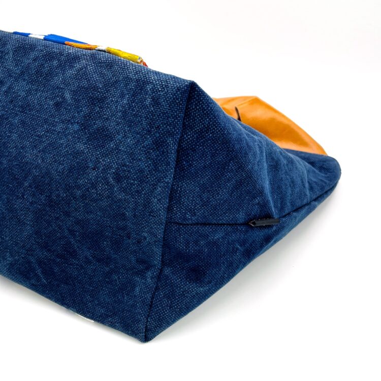 Large Canvas Obi Leather Tote Bag Twin Bird