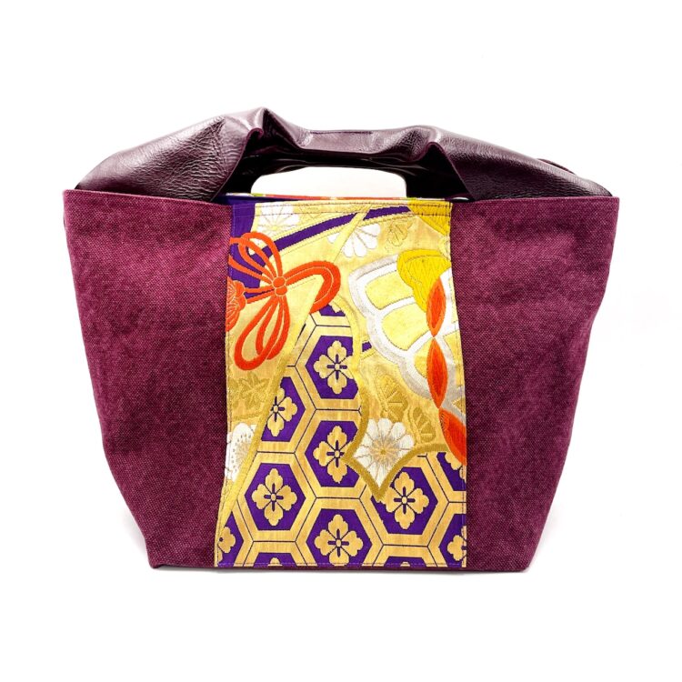 Large Canvas Obi Leather Tote Bag Deep Garnet