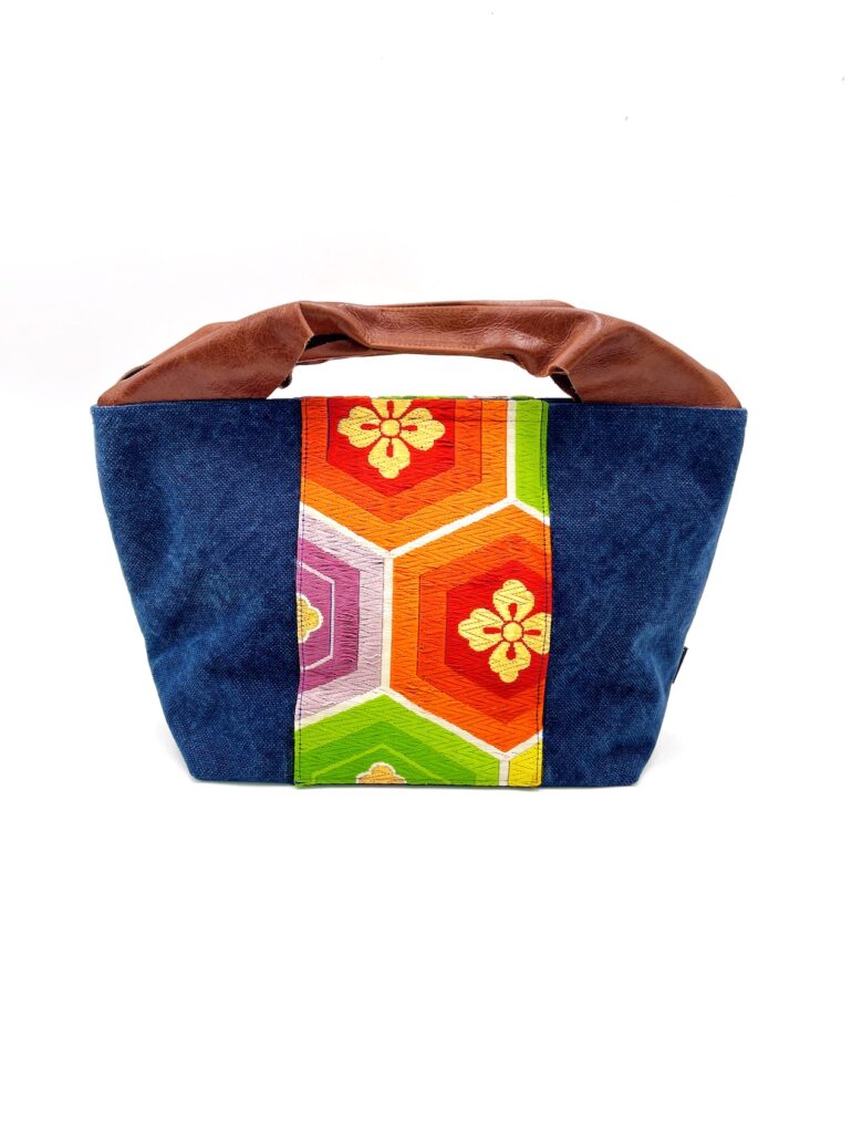 Canvas Obi Leather Tote Bag Flower Stained Glass