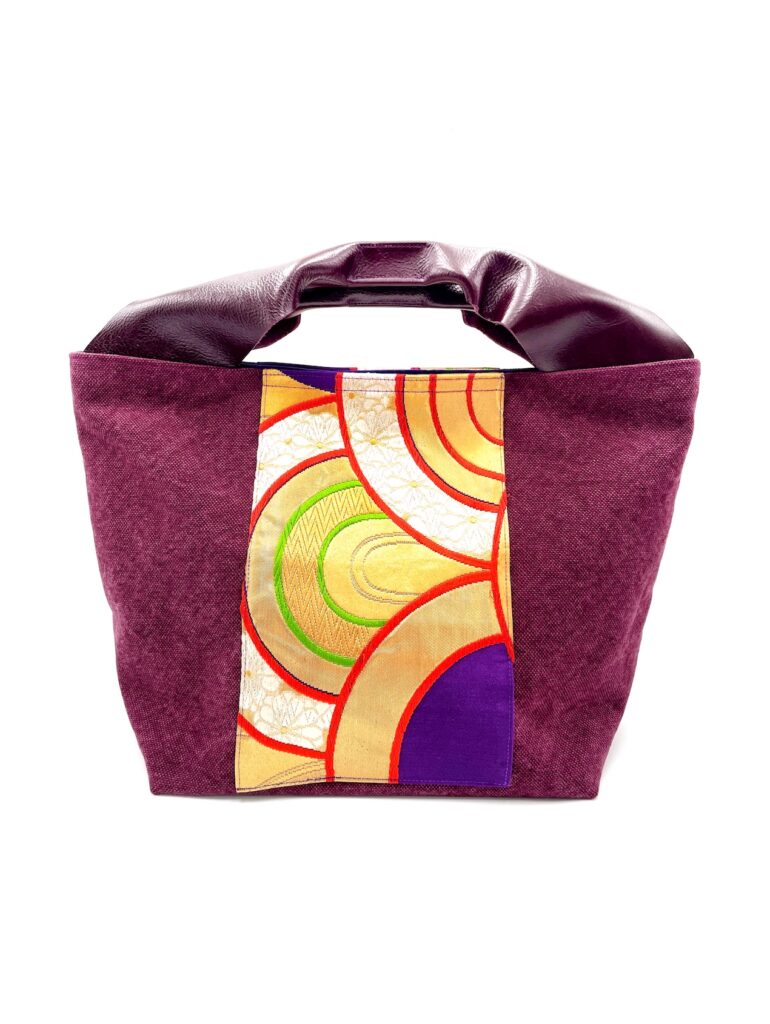 Large Canvas Obi Leather Tote Bag Waves of Wine