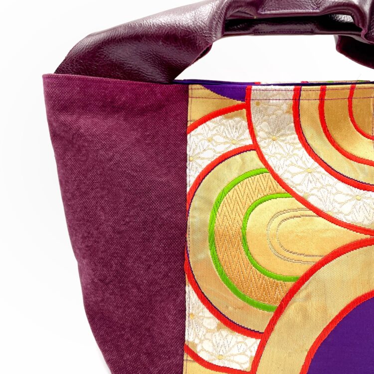 Large Canvas Obi Leather Tote Bag Wave Rhythm