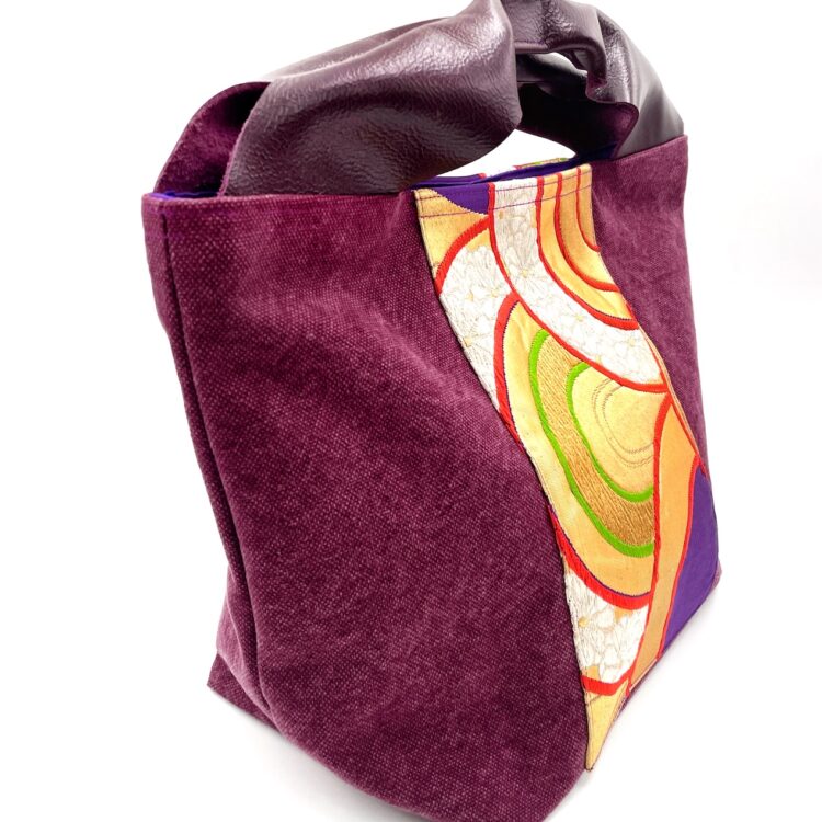 Large Canvas Obi Leather Tote Bag Wave Rhythm