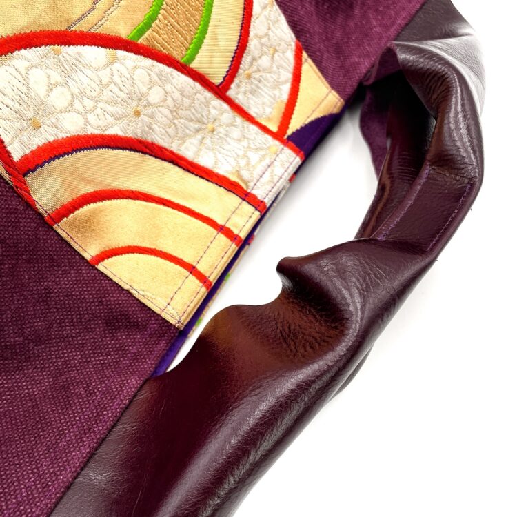 Large Canvas Obi Leather Tote Bag Wave Rhythm