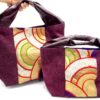 Large Canvas Obi Leather Tote Bag Wave Rhythm