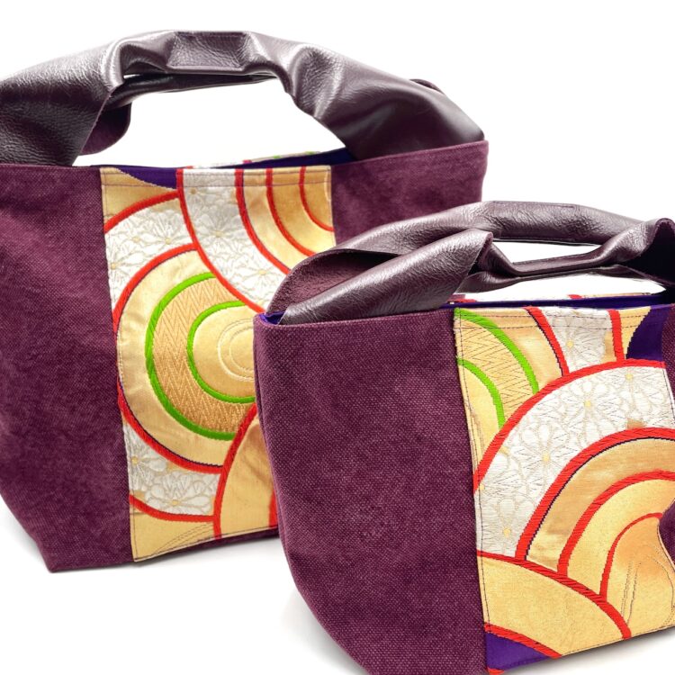 Canvas Obi Leather Tote Bag Wave Rhythm