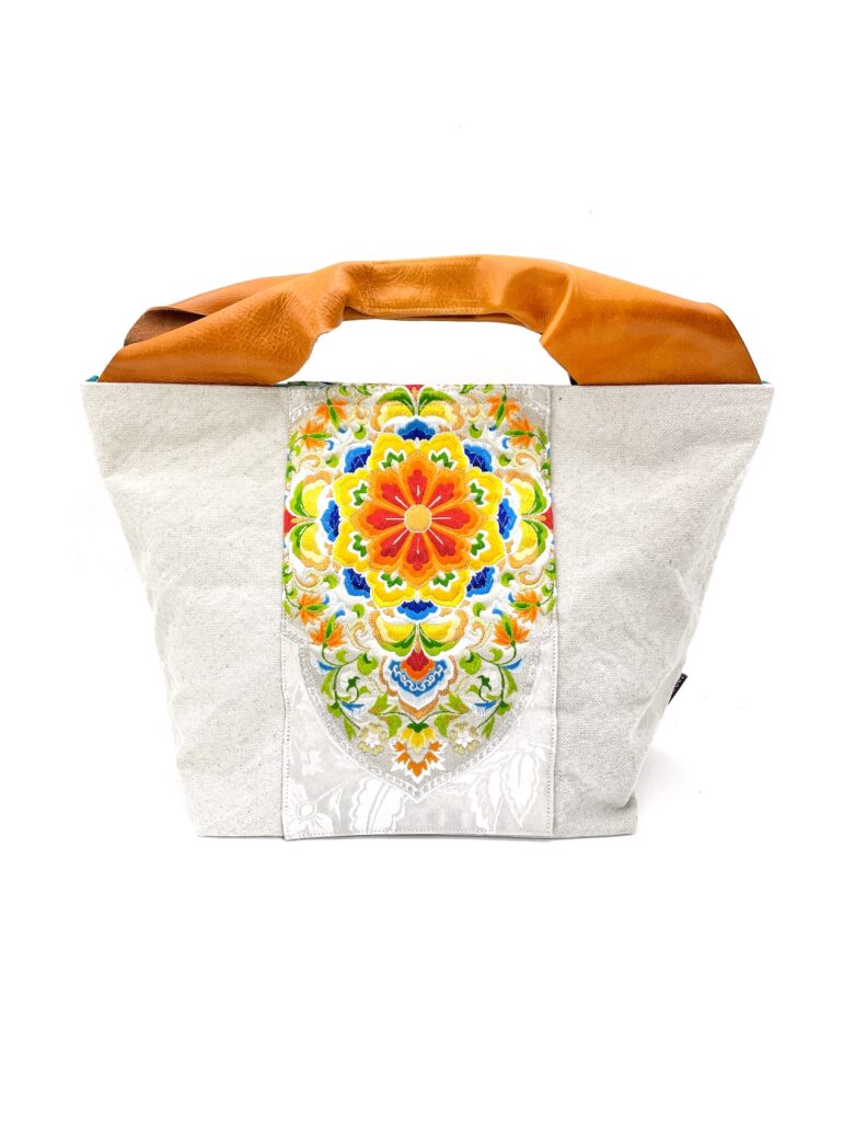 Large Canvas Obi Leather Tote Bag Spring Splash
