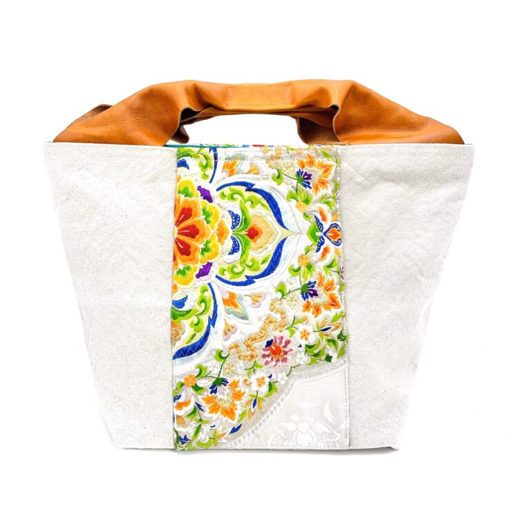 Large Canvas Obi Leather Tote Bag Spring Parade