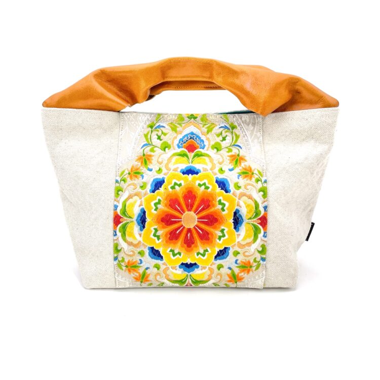Canvas Obi Leather Tote Bag Spring Parade