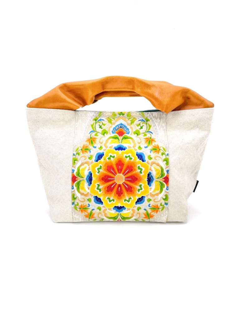 Canvas Obi Leather Tote Bag Spring Splash