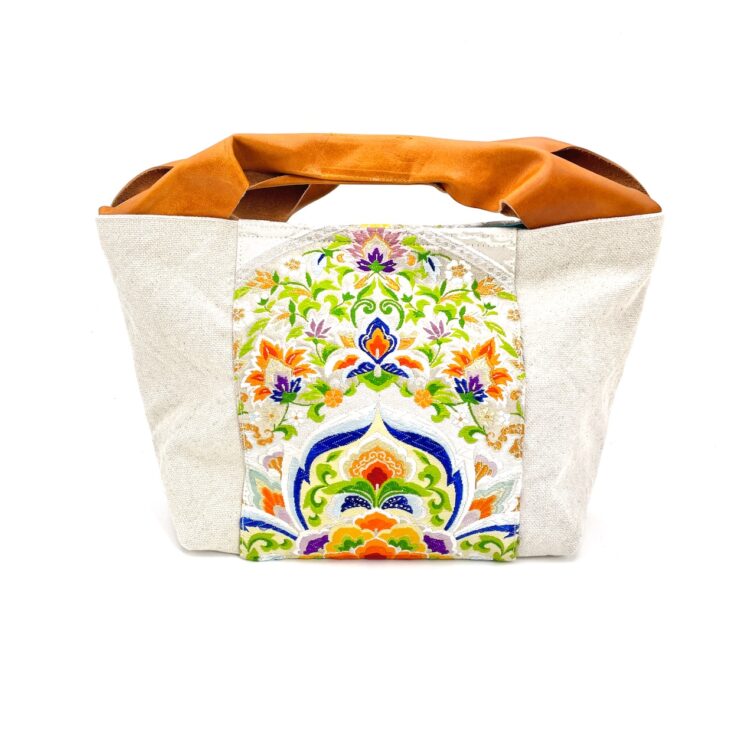 Canvas Obi Leather Tote Bag Spring Parade