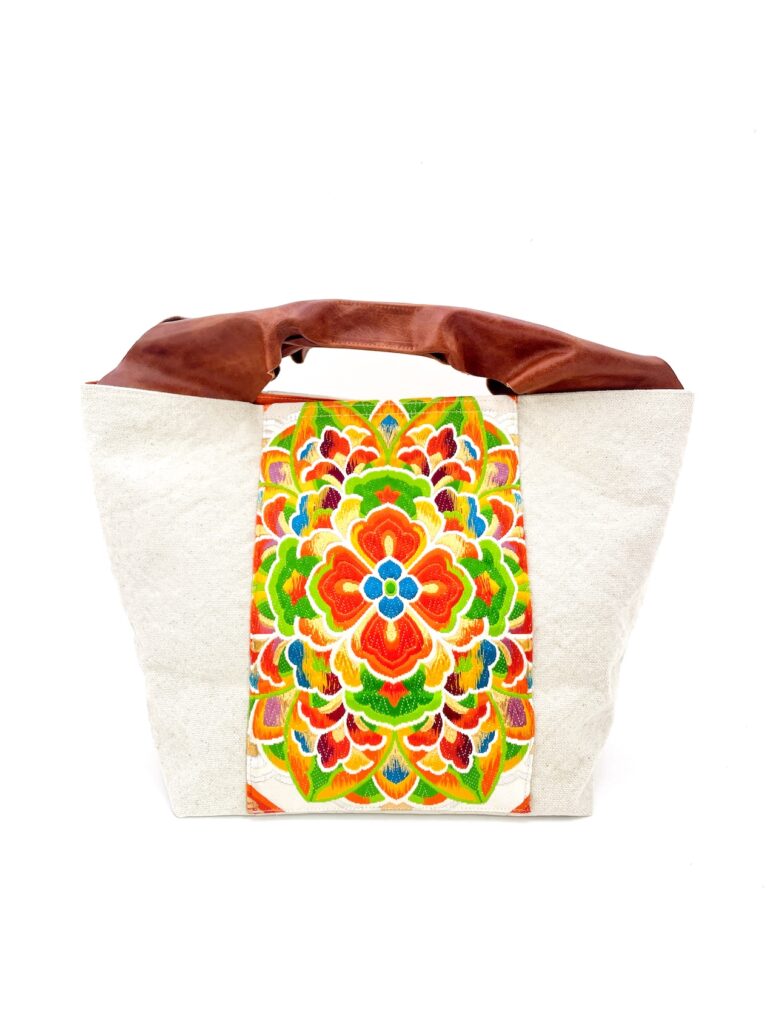 Large Canvas Obi Leather Tote Bag Auburn Rainbow