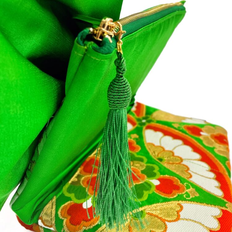 Kimono Ribbon Clutch Bag Flower Green