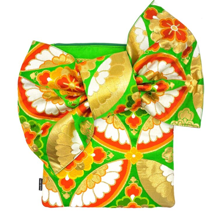 Kimono Ribbon Clutch Bag Flower Green