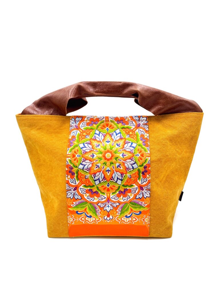 Large Canvas Obi Leather Tote Bag Sand Storm