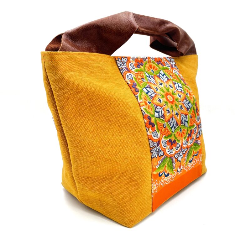 Large Canvas Obi Leather Tote Bag Sand Storm