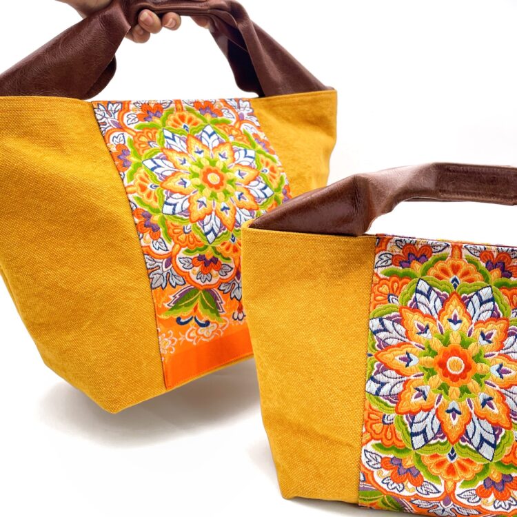 Large Canvas Obi Leather Tote Bag Sand Storm