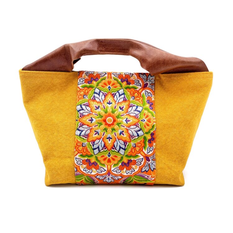 着物帯 イエロー サンドストーム レザーハンドル トート