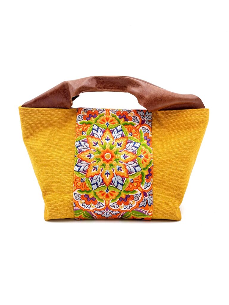 Canvas Obi Leather Tote Bag Sand Storm