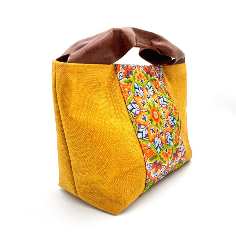 着物帯 イエロー サンドストーム レザーハンドル トート