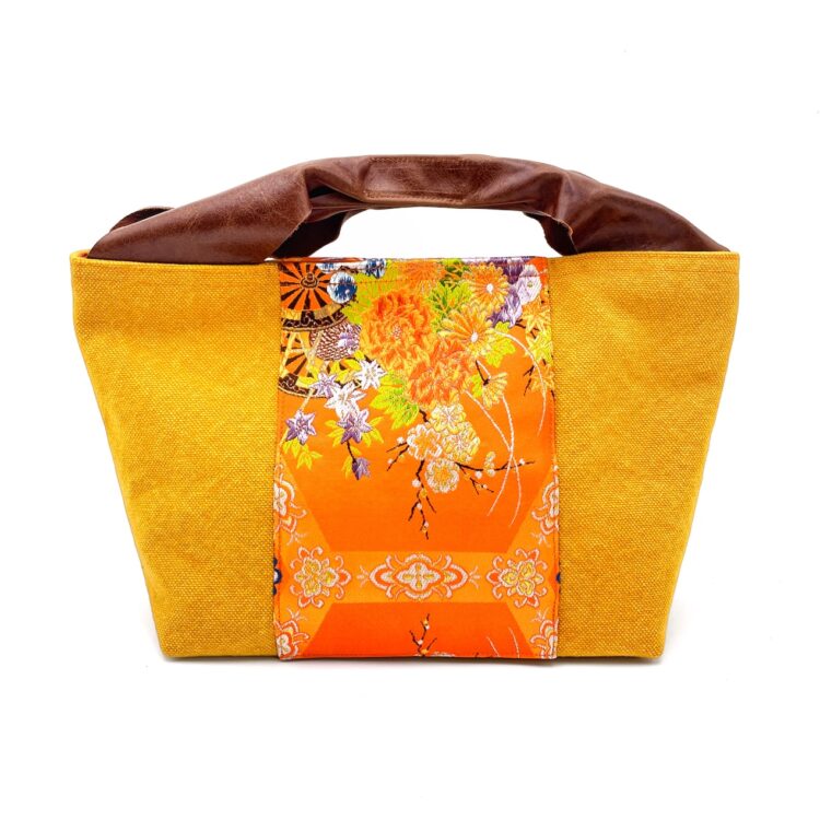 Canvas Obi Leather Tote Bag Sand Storm