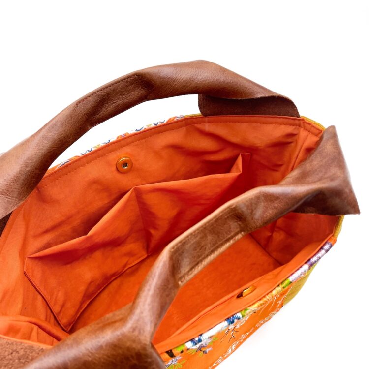 Canvas Obi Leather Tote Bag Sand Storm