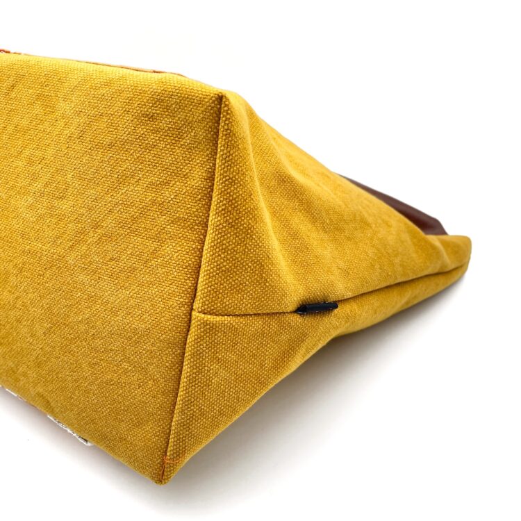 着物帯 オレンジ サニー ハニカム レザーハンドル トート ラージサイズ