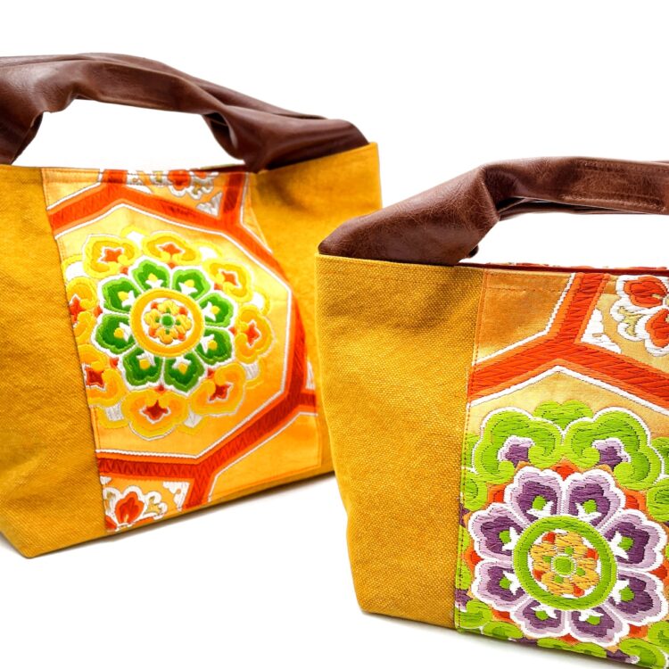 กระเป๋าหนังแคนวาสผ้าโอบิ ลายรวงผึ้งแดดจัด