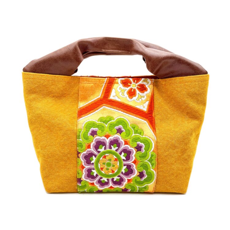 着物帯 オレンジ サニー ハニカム レザーハンドル トート